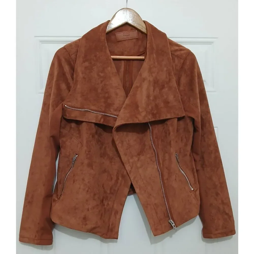 Blank nyc womens large rust brown faux suede leather fall jacket